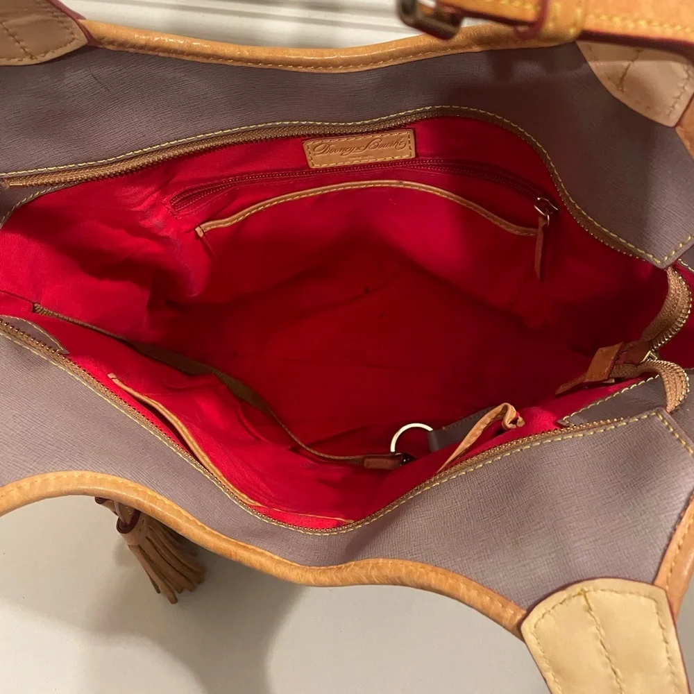 Dooney and Bourke gray & tan leather double strap zipper tassel shoulder bag - Picture 8 of 16